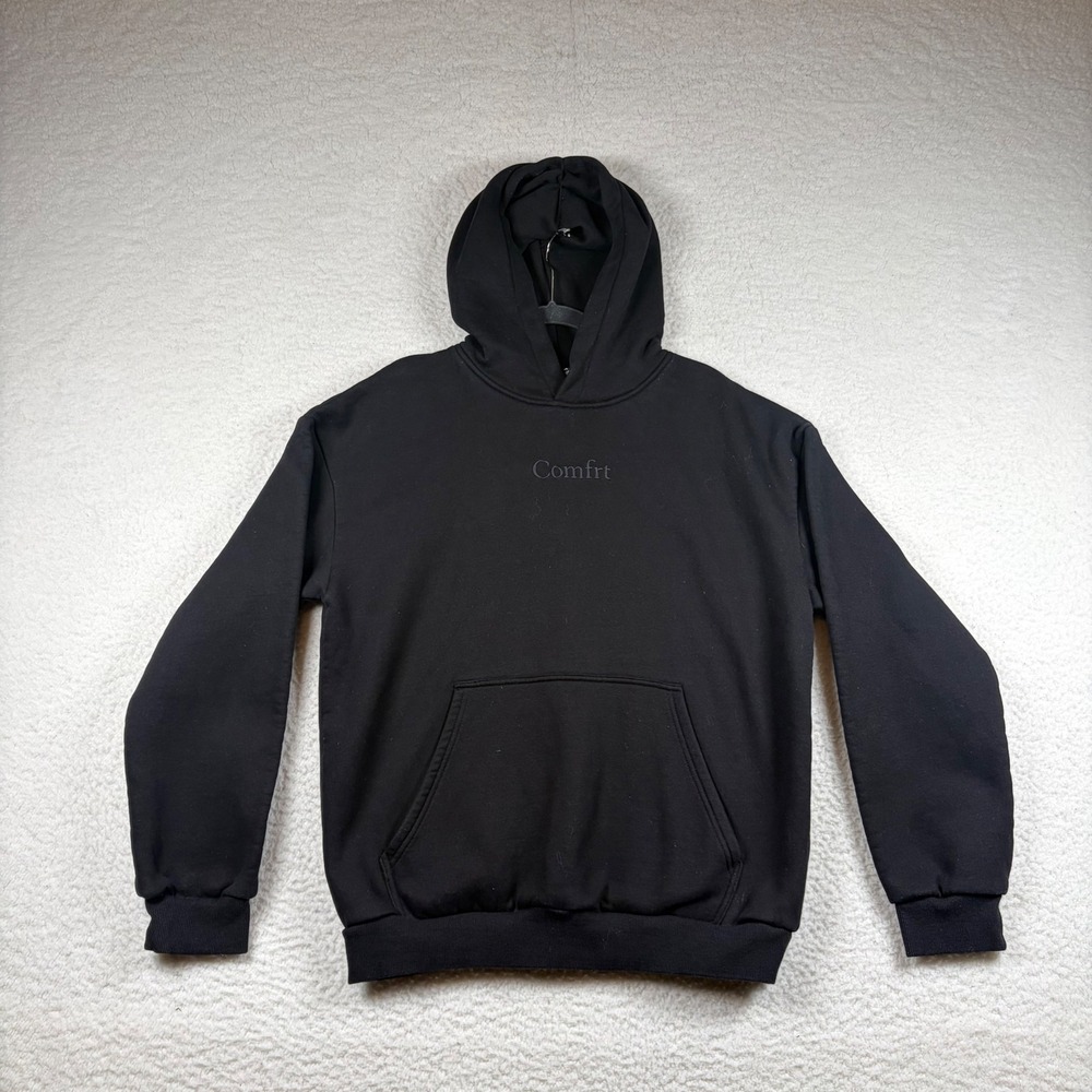 Comfrt Hoodie Mens Pullover Fleece Embroidered XL Black Athleisure Minimalist